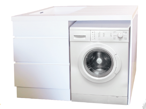 Laundry Unit 1200w X 600d Mm White Gloss Cabinet Bench Tub