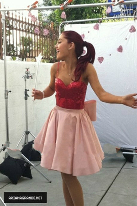 Red Pink Ariana Grande Cute Short A Line Dress Spaghetti Straps Prom C Hoprom