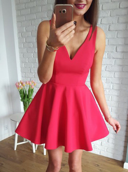 Cute Red V-neck Straps Stain Short Homecoming Dresses – Hoprom