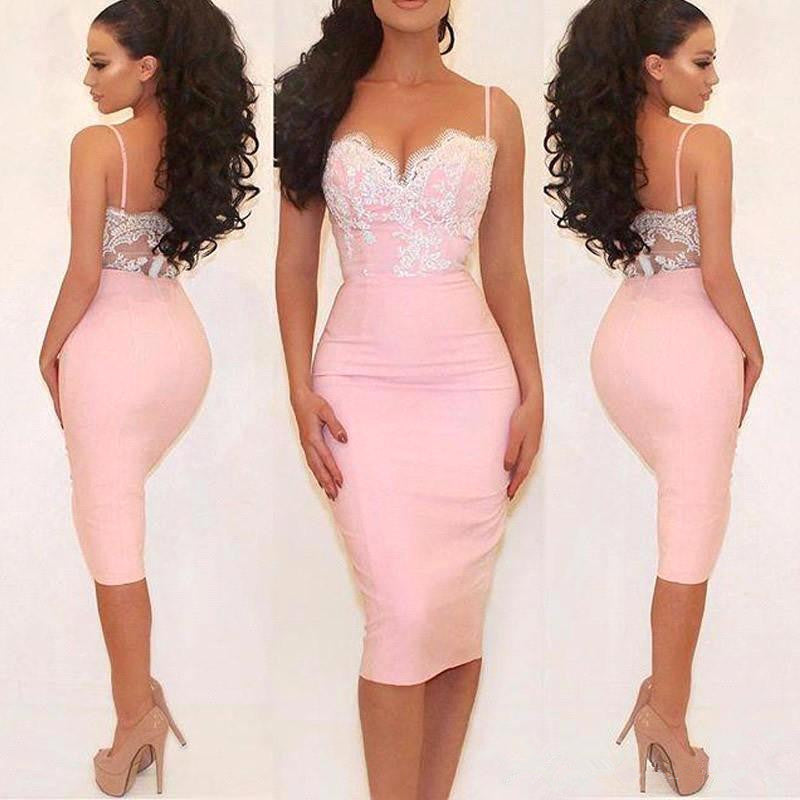 pink lace knee length dress