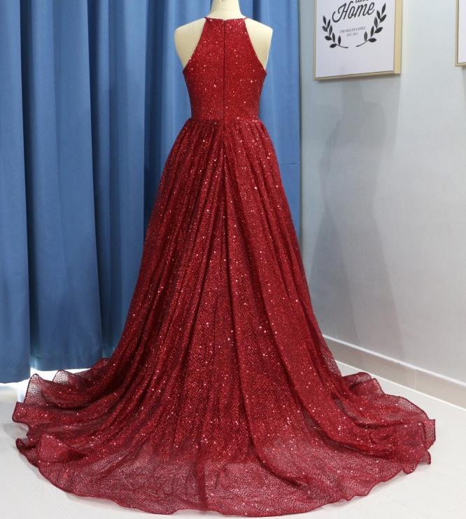 Red Sequin Glitter Prom Dresses Halter Off The Shoulder Evening Dress ...