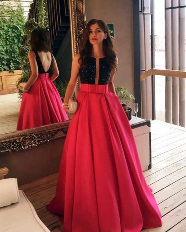 red prom dress with bow on the back