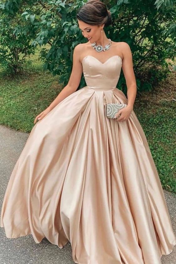 champagne satin prom dress