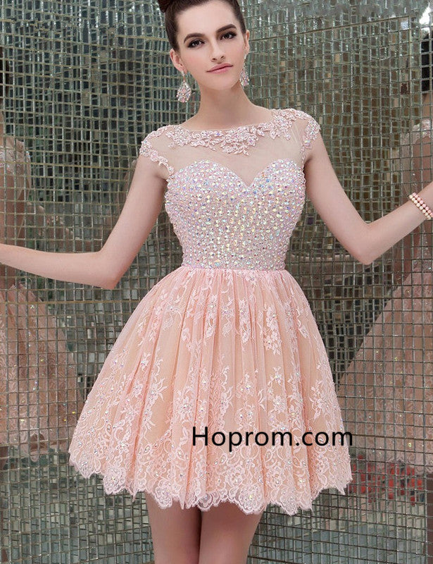 A-Line Lace Homecoming Dresses Vestidos Back Party Dress – Hoprom