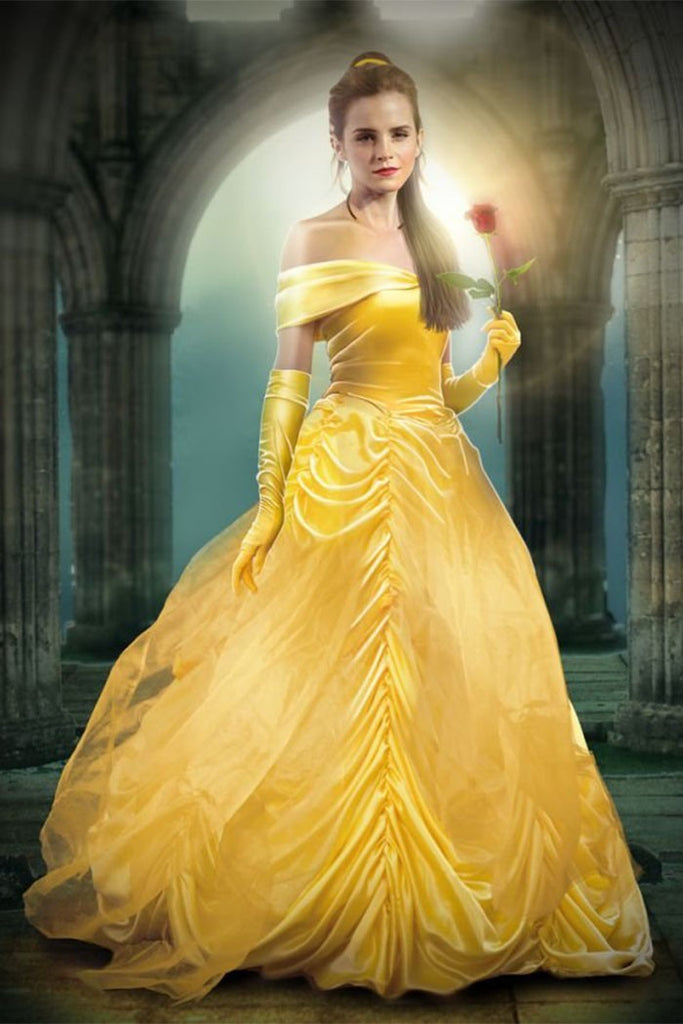 yellow off the shoulder ball gown
