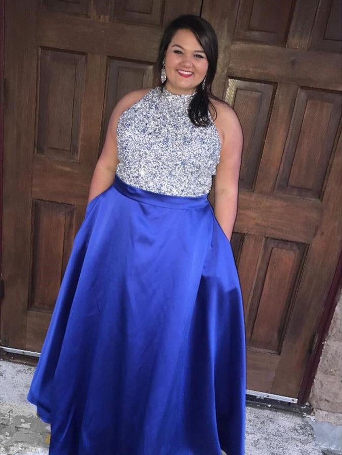 Blue Jeweled Bodice Satin Ball Gown Prom Dress – Hoprom