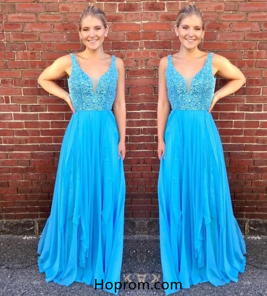 V neck Sequins Long Prom Dresses – Hoprom