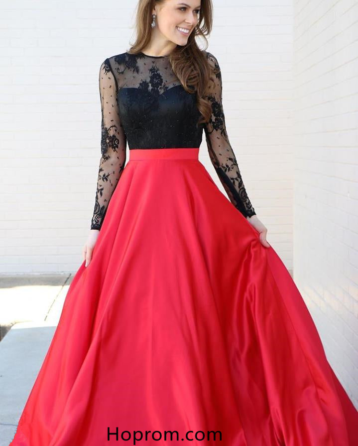 black top and red long skirt