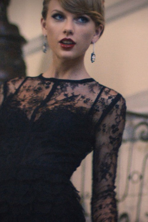 Black Taylor Swift Lace Dress Long Sleeves Prom Celebrity Formal Dress Hoprom