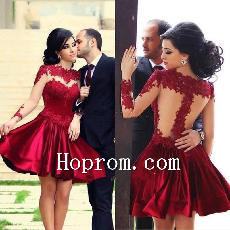 2020 Knee Length Red Long Sleeve Short Prom Dress Homecoming Dress