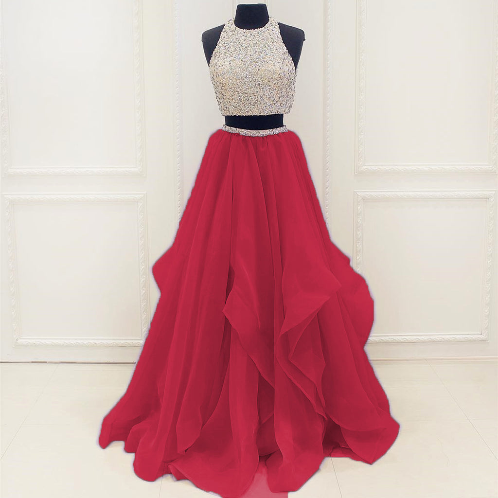 red two piece formal dress