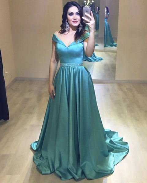 Elegant Off Shoulder Green Prom Dresses Beaded Evening Dresses – Hoprom