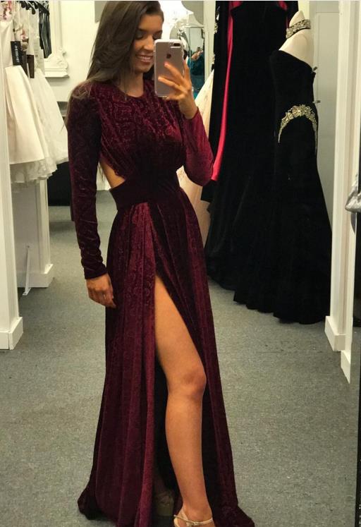 long sleeve velvet formal dresses