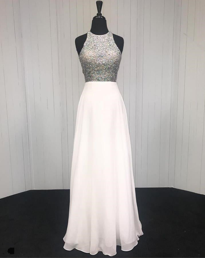 white halter formal dress