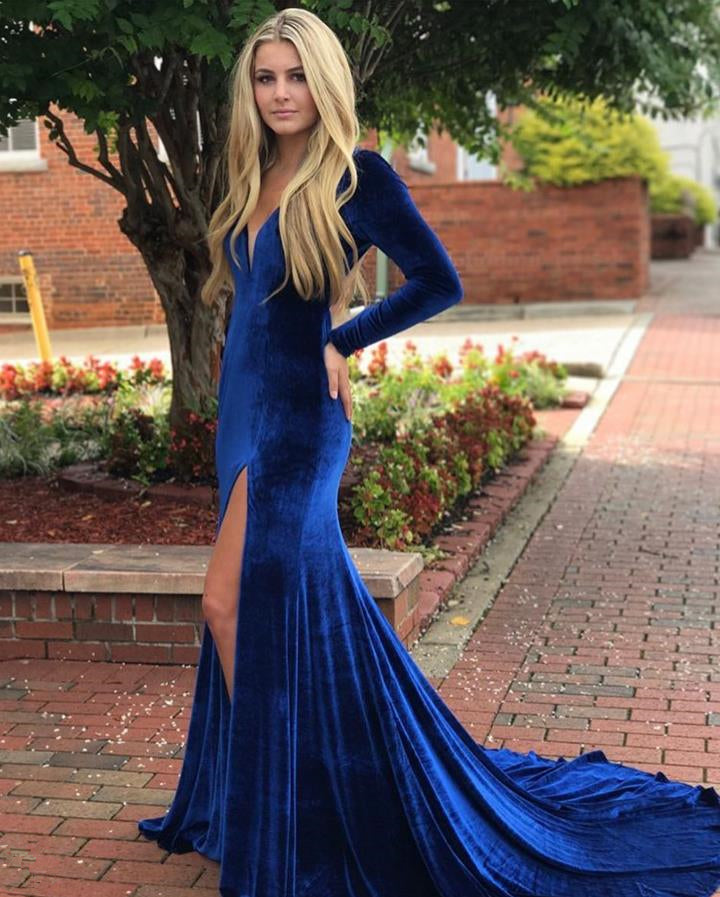 long sleeve velvet prom dress