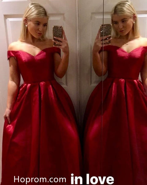 Simple Off Shoulder Sweetheart Prom Dresses Red Evening Dresses – Hoprom