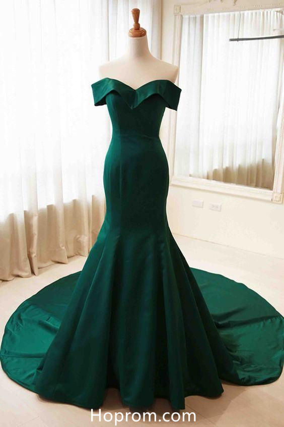 off shoulder dark green dress