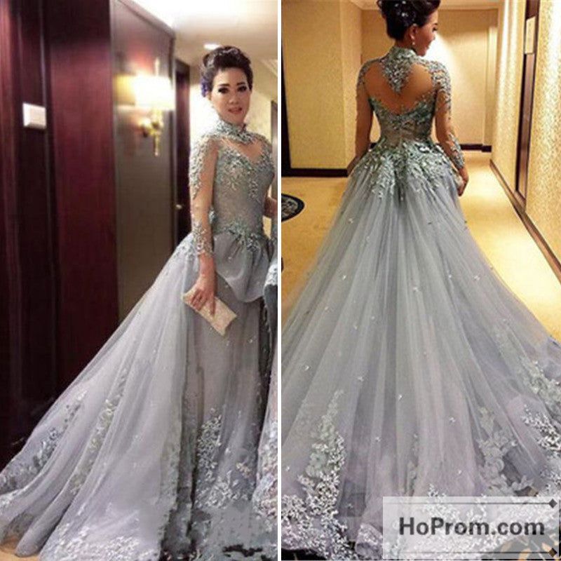 long sleeve high neck prom dress