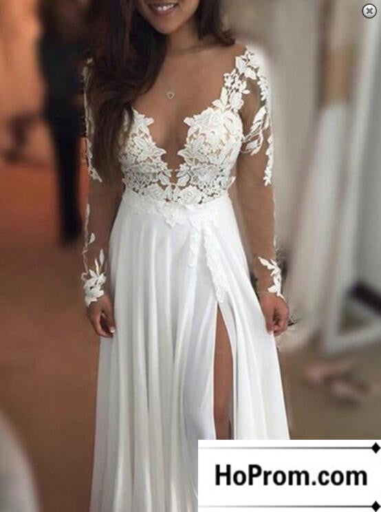 long sleeve white lace gown