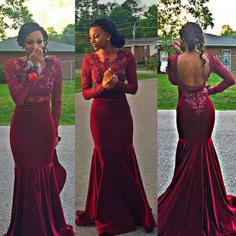 maroon velvet prom dress