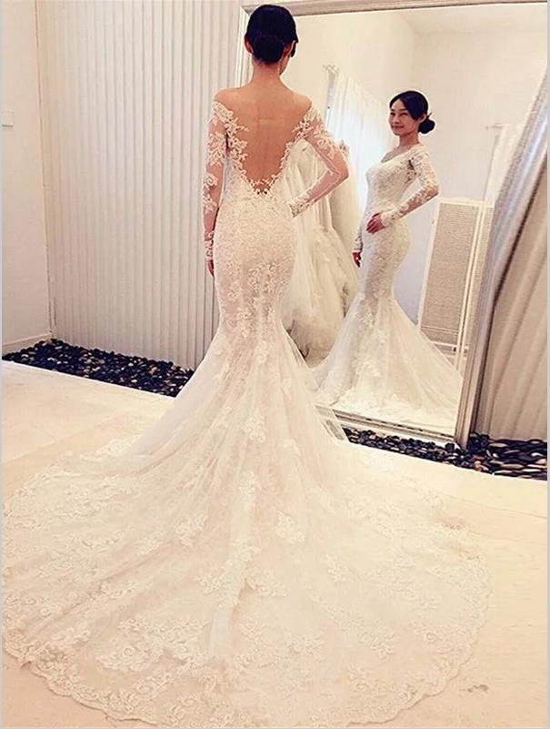 wedding dress with shoulder train