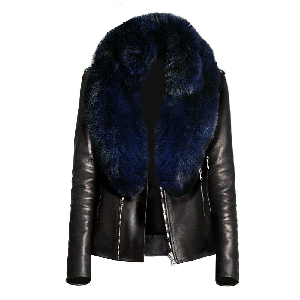 fox fur collar leather jacket