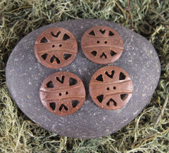 Zen Canyon Dark Brown Large Folk Hearts - 2-hole Carved Coconut Shell Buttons - 4 Pack - Fair Trade