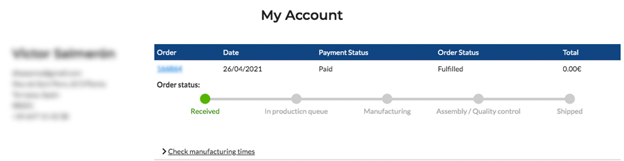 Order status timeline
