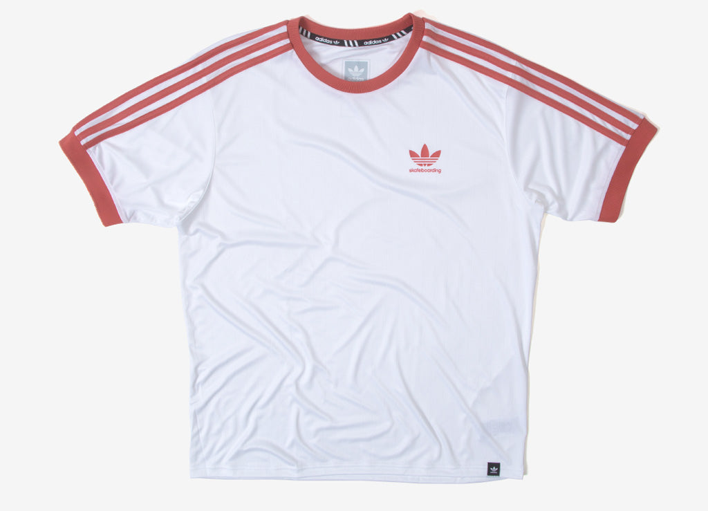 white adidas t shirt with red logo