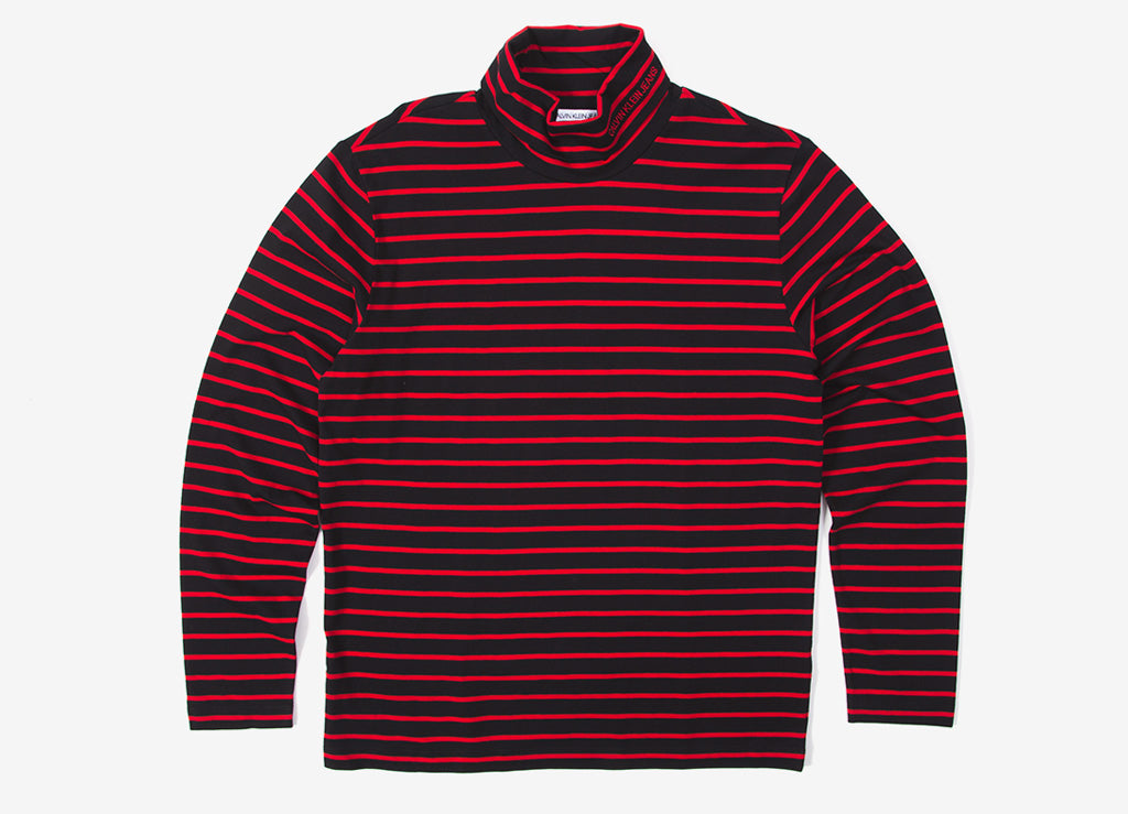 calvin red and black striped shirt