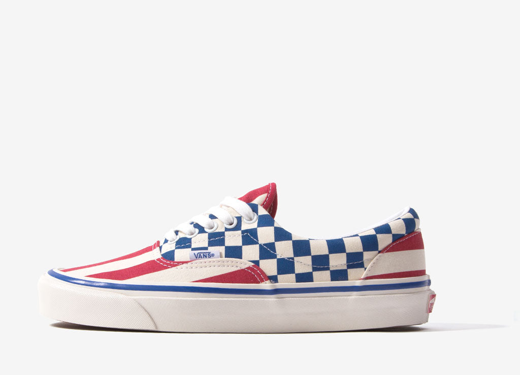 red white and blue vans shoes