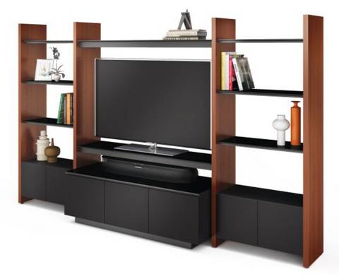 Semblance by BDI provides lots of shelving space to keep your TV area organized and uncluttered.