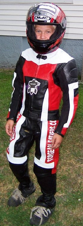 Custom Motorcycle Racing Leather Suit for Kids with Personal Name Numb