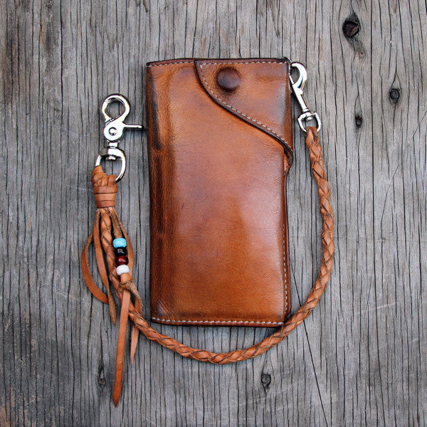 Braided Leather Wallet Lanyard - Natural Vegetable Tanned Leather - Friday & River