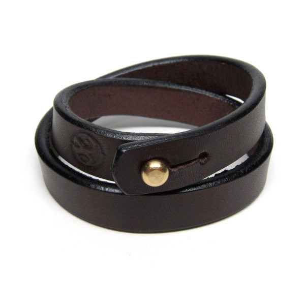 Double Wrap Stud Bracelet   Dark Brown Bridle