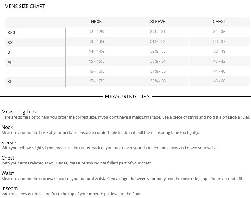 Adams Men S Size Chart