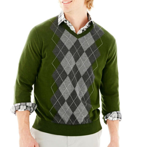 NWT Clairborne ARGYLE SWEATERS RIFLE GREEN Soft Sweater 100% Cotton Re ...
