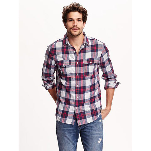 Old Navy Men Classic Regular-Fit Long Sleeve Plaid Flannel Shirt 100% ...