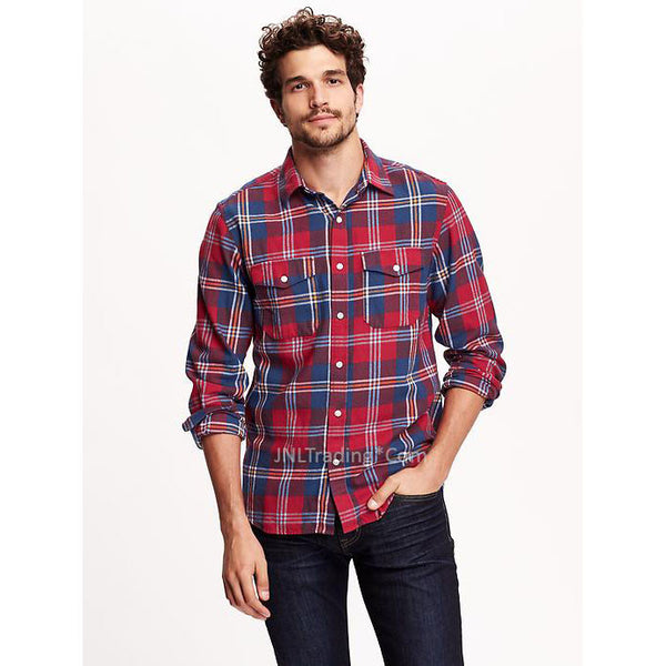 Old Navy Men Classic Regular-Fit Long Sleeve Plaid Flannel Shirt 100% ...