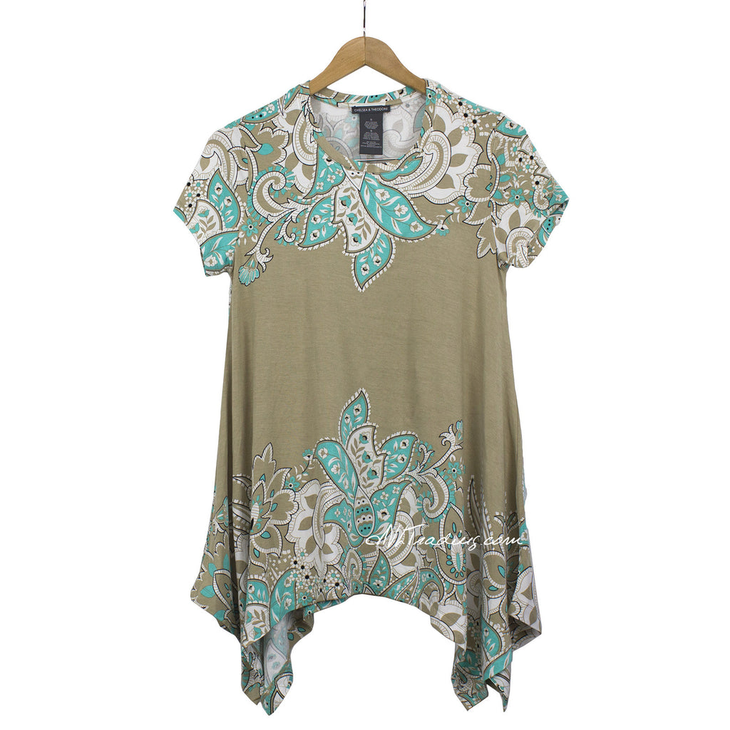 Chelsea & Theodore short sleeve Sharkbite Style Top Stretchy Tunic Shi ...