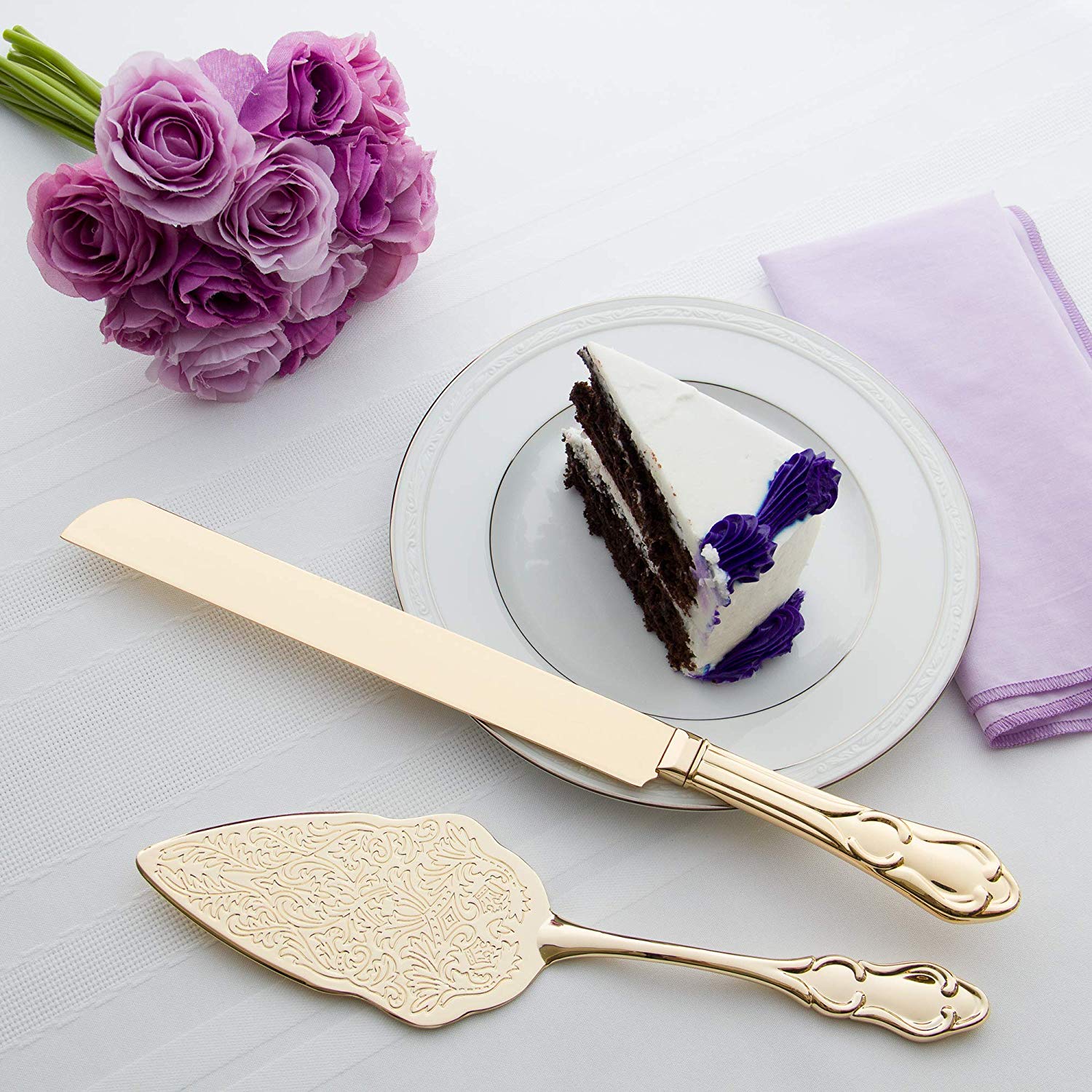  Wedding  Cake  Knife Server  Set  Elegant Gold Vintage 