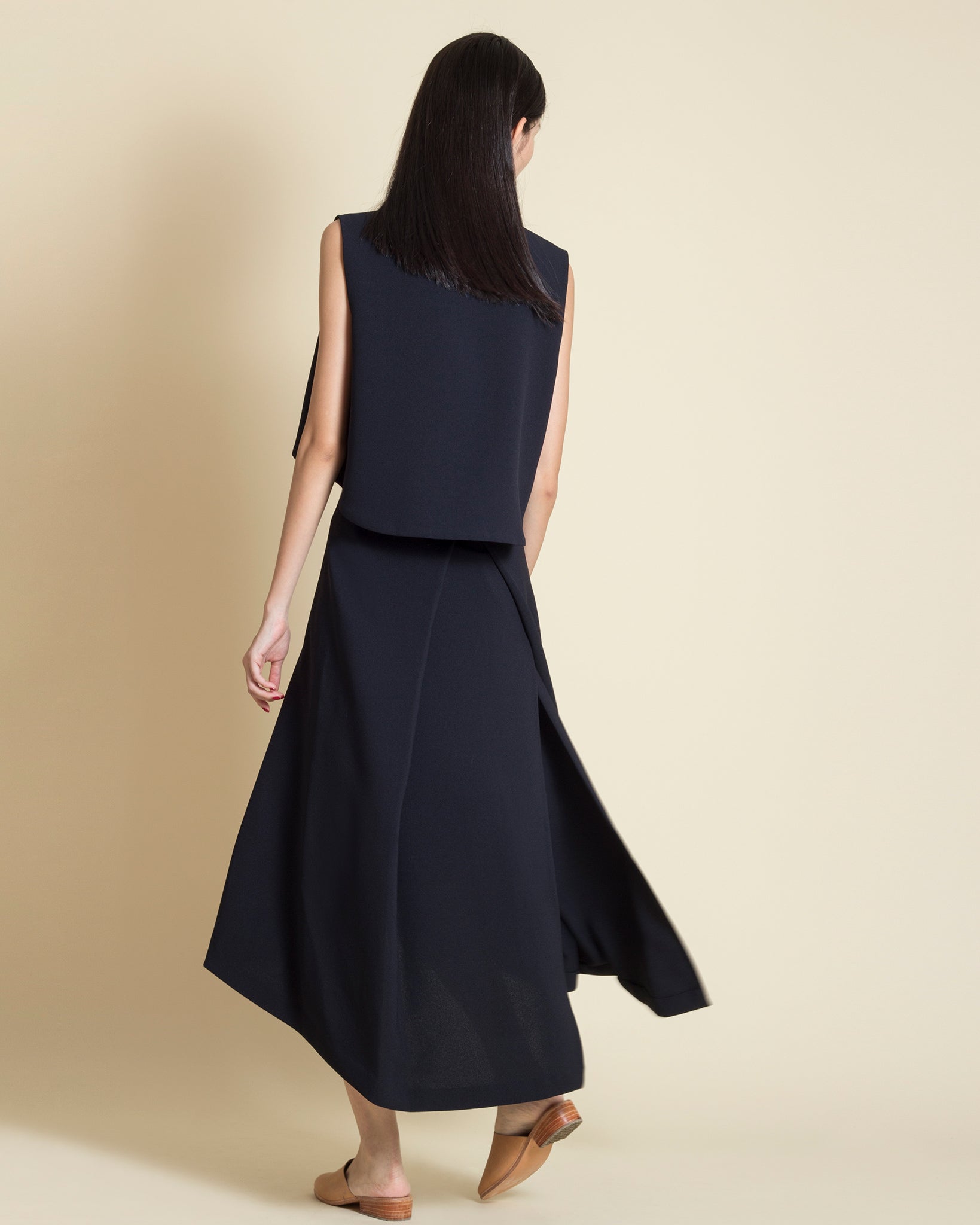 KAAREM - Piece Of Ring Pleated Midi Skirt - Black Blue