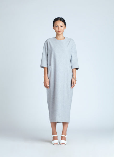 KAAREM - Light Grey Sandstone Long Sleeve Maxi Pocket Dress