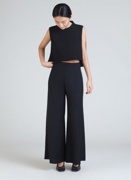 KAAREM - Wind Chime Silk Raised Collar Cropped Top - Black