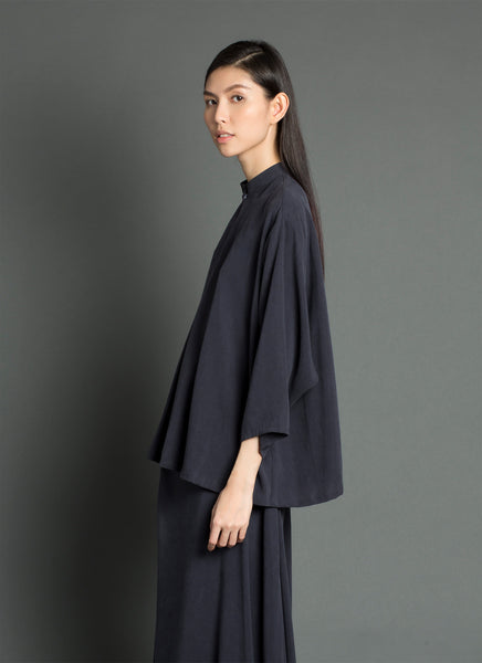 KAAREM - Sand Wave Mid Sleeve Pleat Shirt - Dark Blue