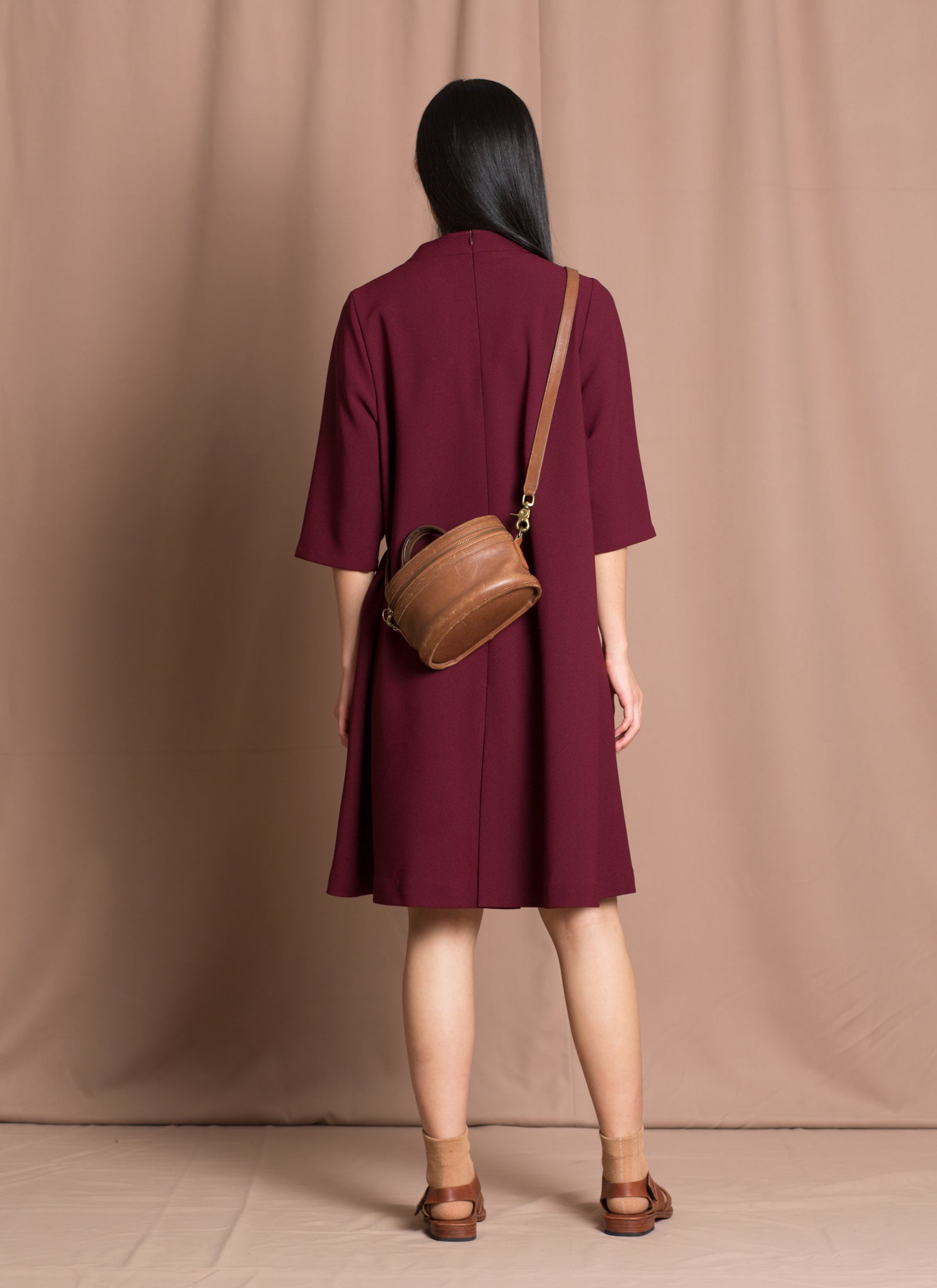 Marya 3/4 Sleeve A-Line Dress - Burgundy