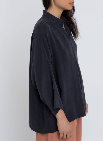 KAAREM - Sand Wave Mid Sleeve Pleat Shirt - Dark Blue