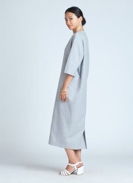 KAAREM - Light Grey Sandstone Long Sleeve Maxi Pocket Dress