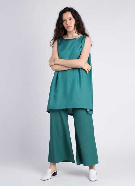 KAAREM - tyh.d Boatneck Open Back Silk Dress - Fern Green