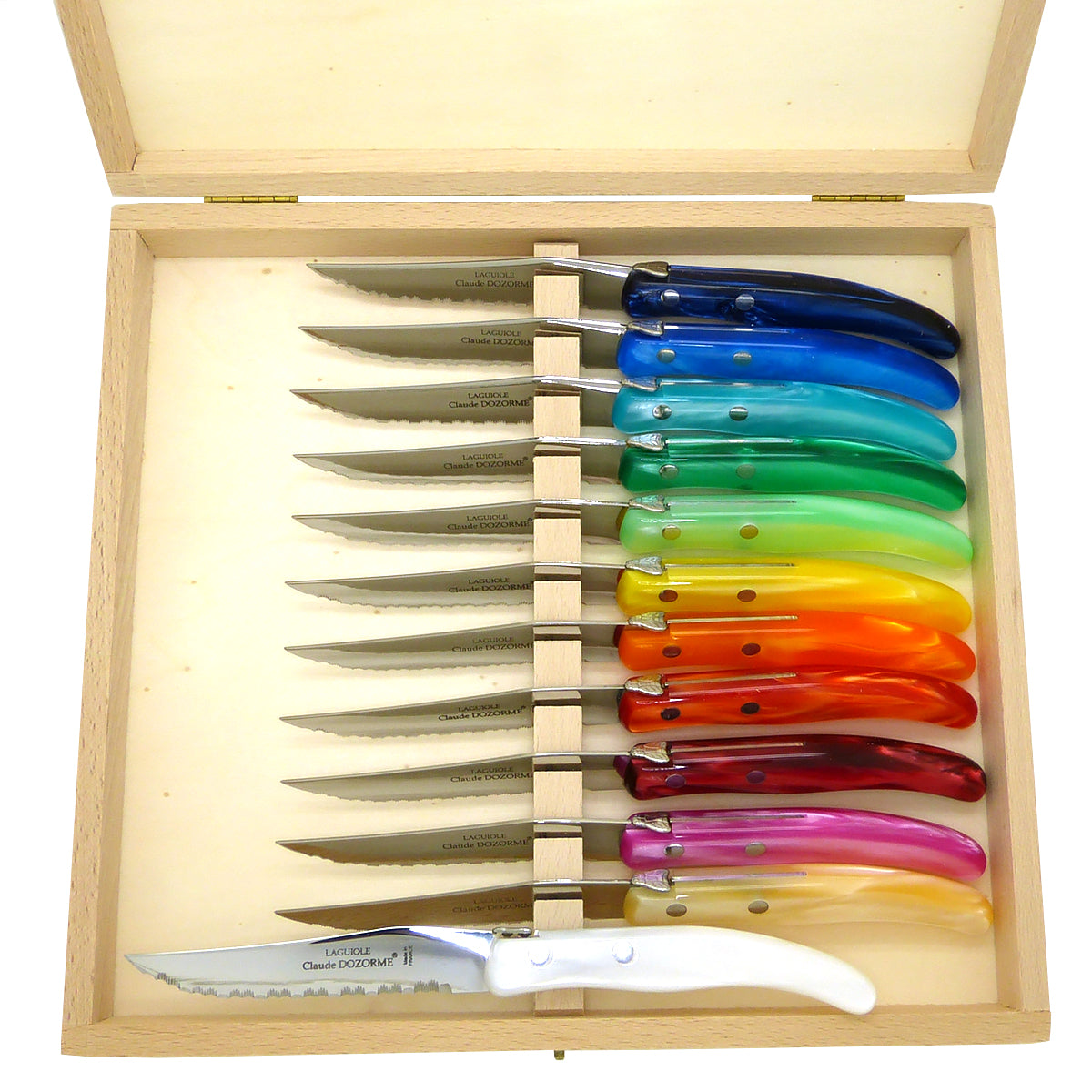 French Home Set of 8 Laguiole Steak Knives, Rainbow Colors - Silver